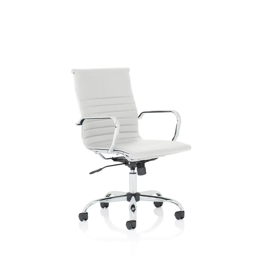 Dynamic Nola Medium Back White Soft Bonded Leather Executive Office Chair With Fixed Arms and Chrome Frame - OP000257