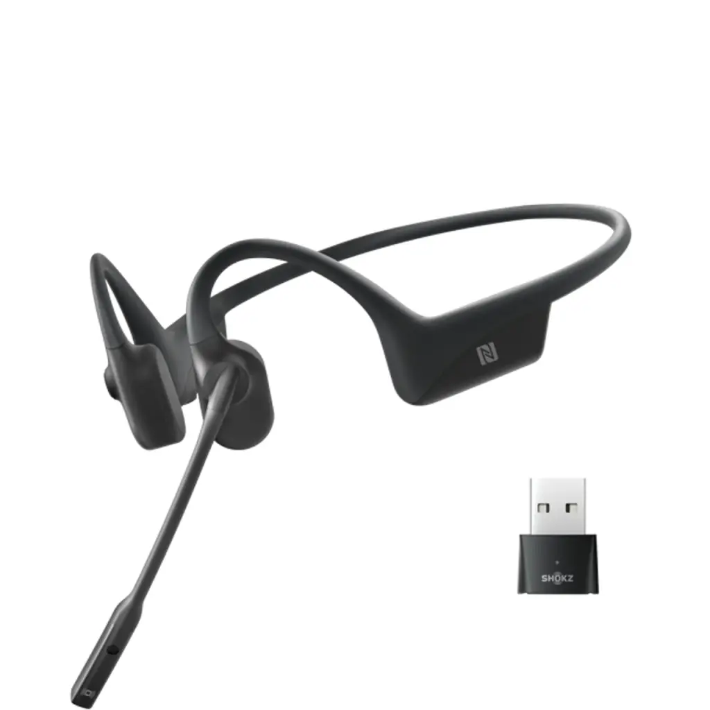 Shokz OpenComm Black Bone Conduction Stereo Bluetooth Headset with Wireless Adapter For PC