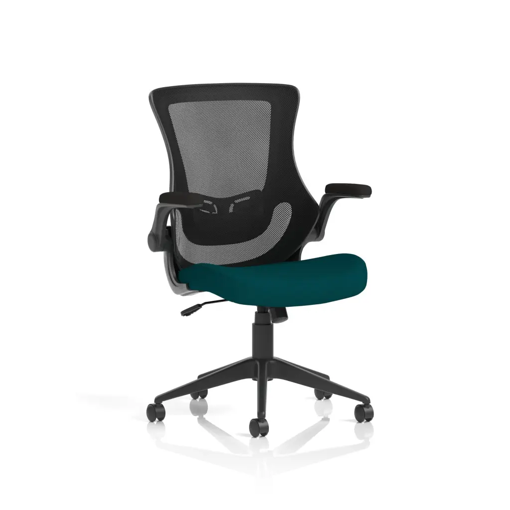 Dynamic Orbit High Mesh Back Task Office Chair With Bespoke Maringa Teal Seat and Flip Up Arms - KCUP2143