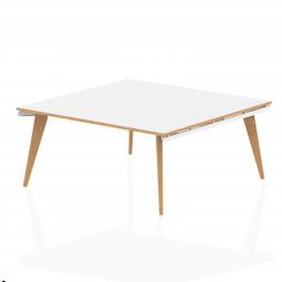 Oslo 1600mm Square Boardroom Table White Top Natural Wood Edge White Frame OSL0130