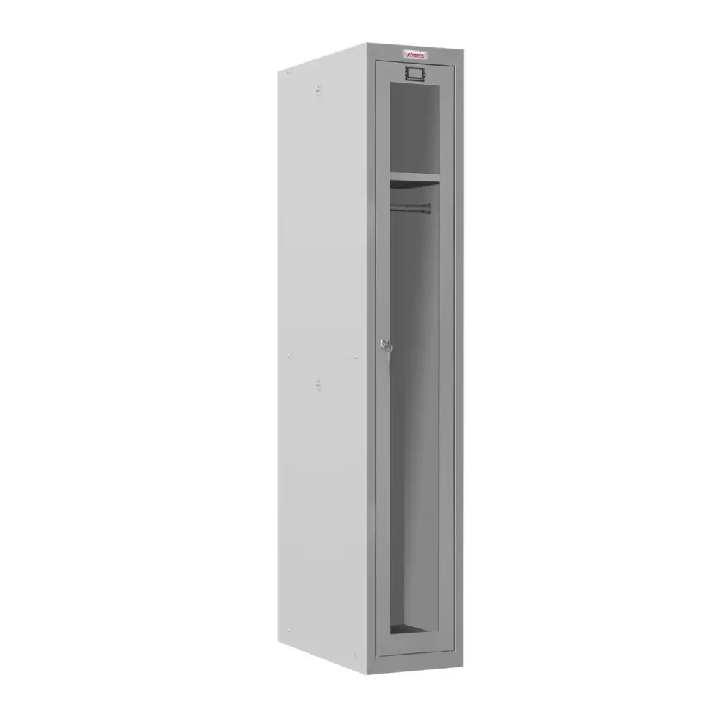 Phoenix PLC Series 1 Column 1 Door Personal Locker With Clear View Door and Key Lock Grey - PLC1130GGK