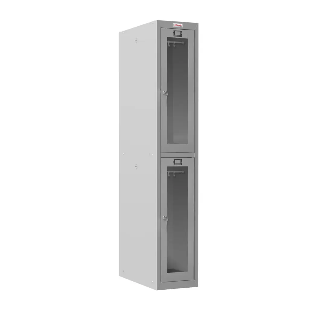 Phoenix PLC Series 1 Column 2 Door Personal Locker With Clear View Door and Key Lock Grey - PLC1230GGK