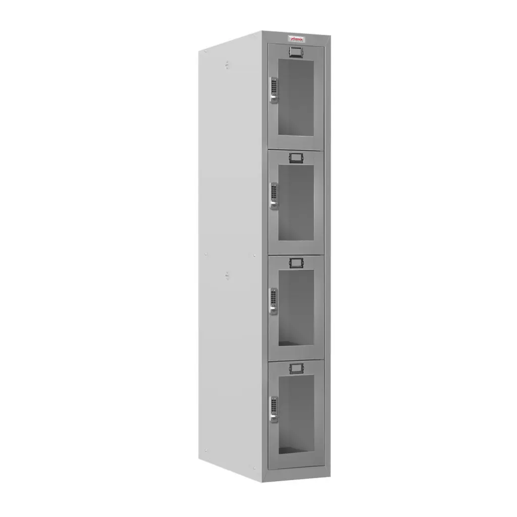 Phoenix PLC Series 1 Column 4 Door Personal Locker With Clear View Door and Electronic Locks Grey - PLC1430GGE