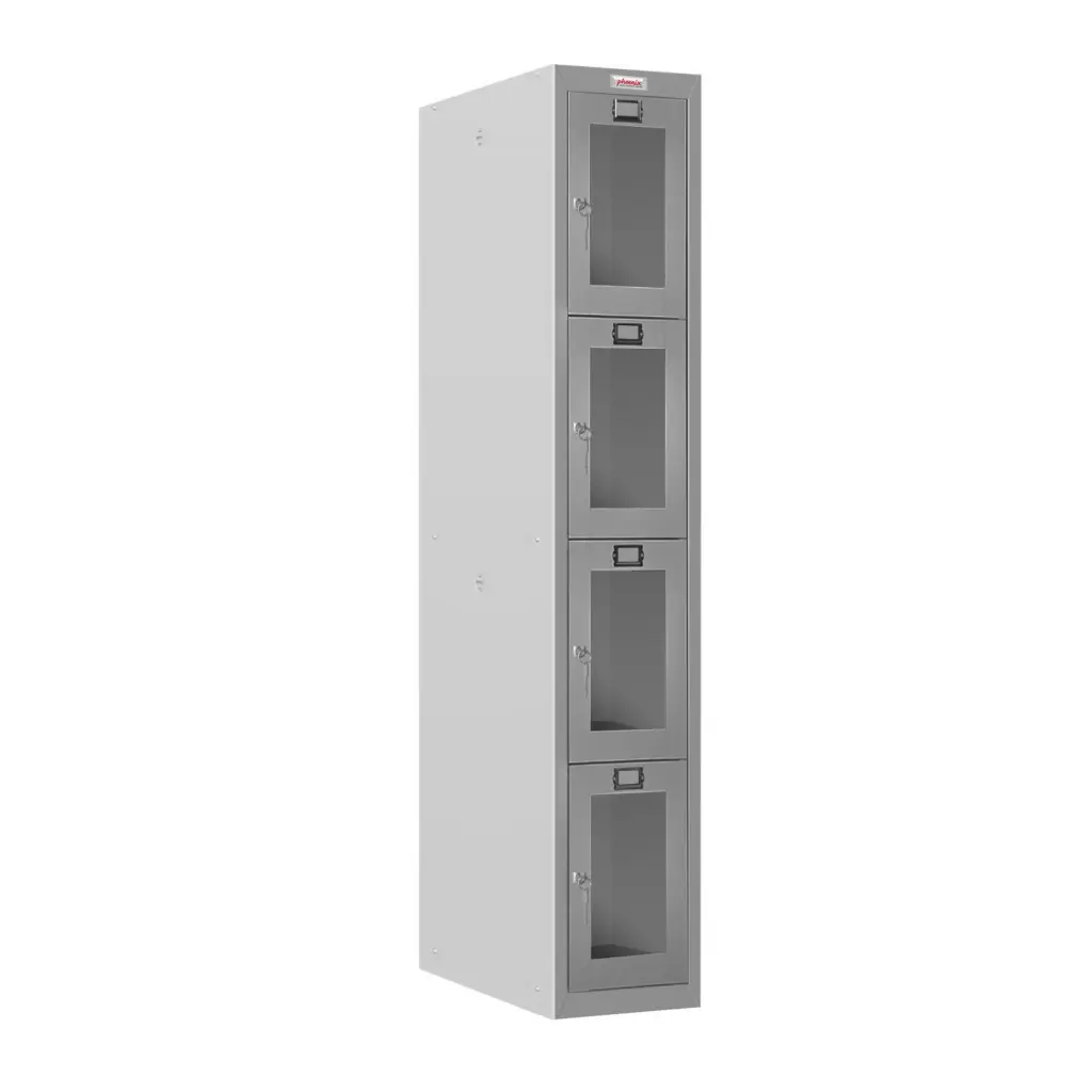 Phoenix PLC Series 1 Column 4 Door Personal Locker With Clear View Door and Key Lock Grey - PLC1430GGK