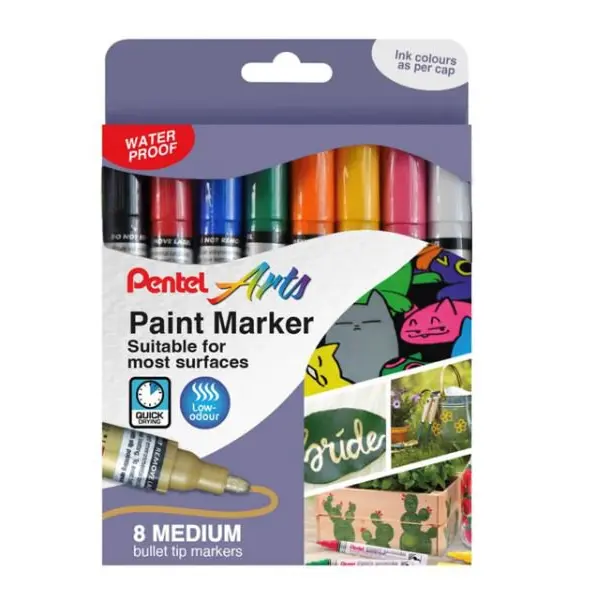 Pentel Paint Marker Medium Bullet Tip Assorted Metallic Colours (Pack 8) - YMMP10/8MET-M