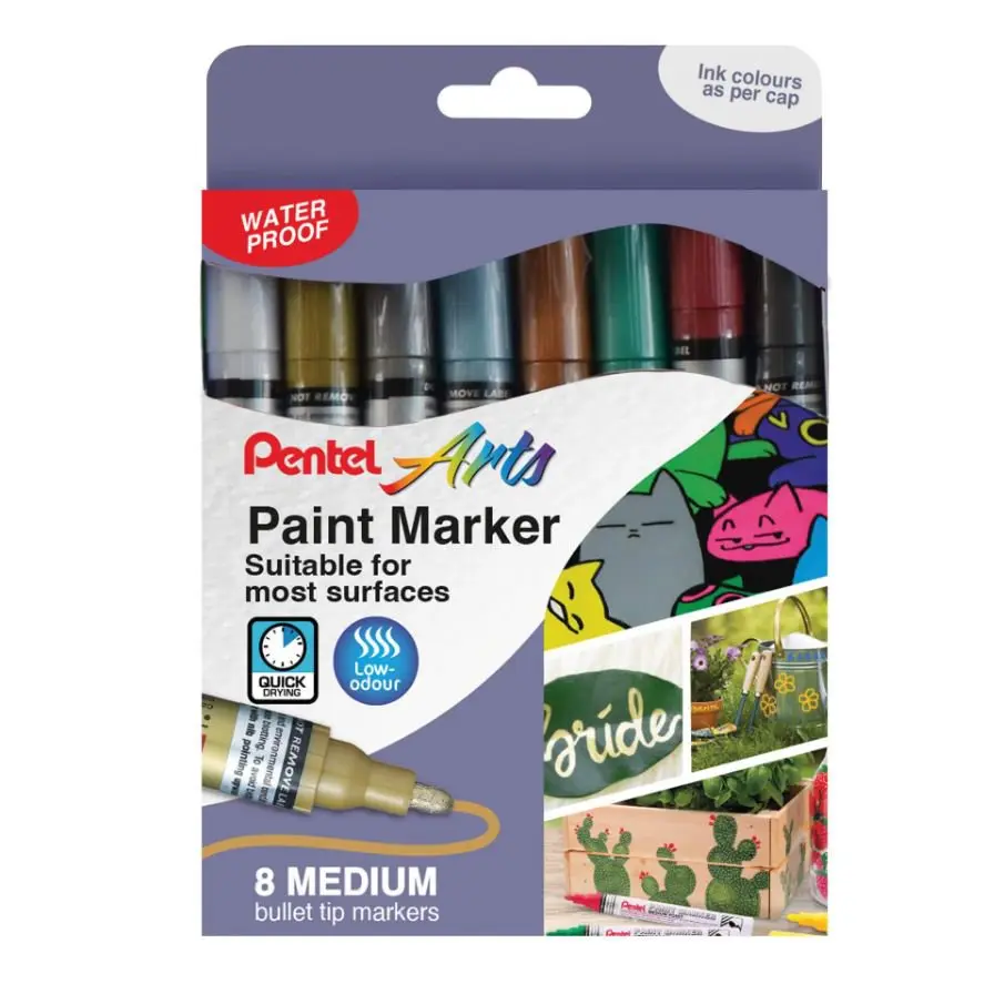 Pentel Paint Marker Medium Bullet Tip Assorted Classic Colours (Pack 8) - YMMP10/8-M