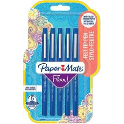 Paper Mate Flair Fibre Tip Pen 0.8mm Blue (Pack 5) 2028647