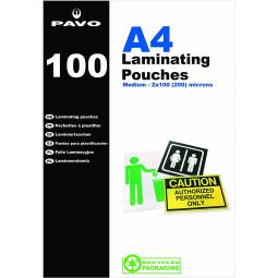 Pavo Laminating Pouch 2x100 Micron A4 Gloss Box of 100 8005376