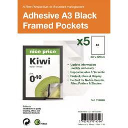Pelletch Self Adhesive A3 Black Magnetic Frames Pack of 5