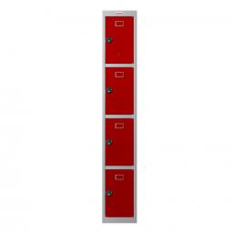 Phoenix PL Series 1 Column 4 Door Personal Locker Grey Body Red Doors with Combination Locks PL1430GRC