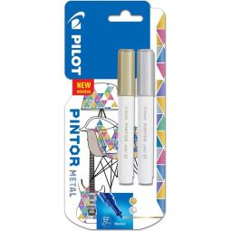 Pilot Pintor Extra Fine Bullet Tip Paint Marker 2.3mm Gold and Silver Colours (Pack 2) 3131910536840