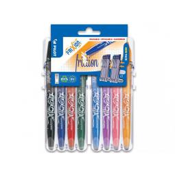 Pilot Set2Go FriXion Erasable Gel Rollerball Pen 0.7mm Tip 0.35mm Line Black/Blue/Red/Green/Sky Blue/Purple/Coral Pink/ Apricot (Pack 8)