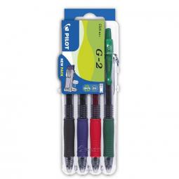 Pilot Set2Go G-207 Retractable Gel Rollerball Pen 0.7mm Tip 0.39mm Line Black/Blue/Green/Red (Pack 4)
