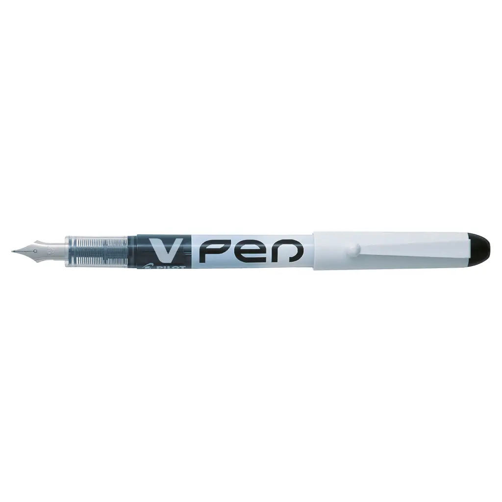 Pilot V Silver Barrel Fountain Pen Medium Tip Black (Pack 12) - 4902505281624