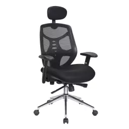 Nautilus Designs Polaris High Back Mesh Synchronous Executive Office Chair With Adjustable Headrest and Height Adjustable Arms Black - BCM/K113/BK