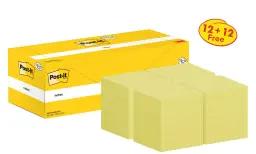 Post-it Notes Value Pack 76 mm x 76 mm 12 pads + 12 FREE Canary Yellow  (Pack 24) - 7100290172