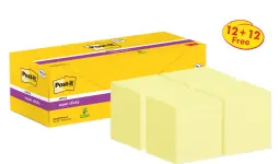 Post-it Super Sticky Notes Value Pack 76 mm x 76 mm 12 pads + 12 FREE Canary Yellow  (Pack 24) - 7100290162