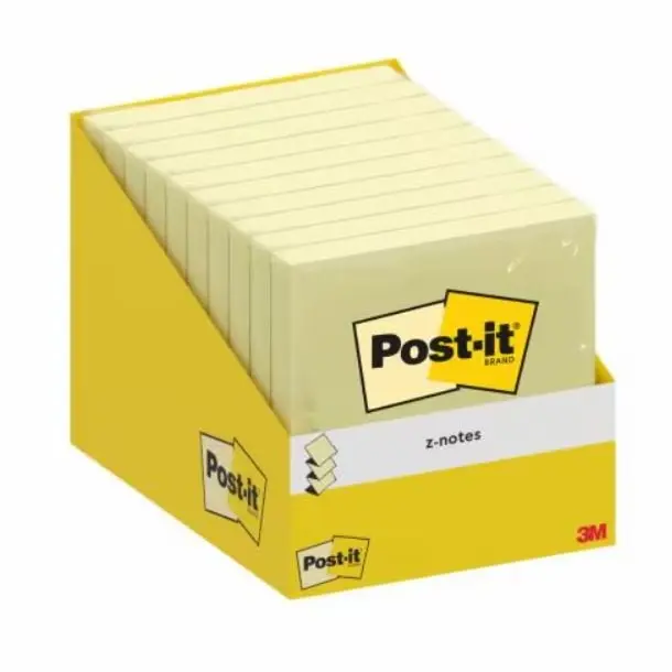 Post-It Z Notes Retail Display 76x76mm 100 Sheets Canary Yellow (Pack 10) - 7100317838