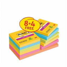 Post-it Super Sticky Notes Carnival Colour Collection 76 mm x 76 mm 90 Sheets per pad (Pack 8 + 4 FREE)  7100259227