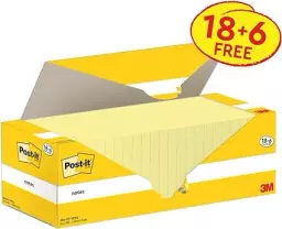 Post-it Notes 76x76mm Canary Yellow Promo Pack 100 Sheets per Pad (Pack 18 + 6 Free) - 7100319213