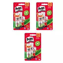 Pritt Original Glue Stick Sustainable Long Lasting Strong Adhesive Solvent Free 43g Maxi (Pack 2) - Buy 2 Get 1 Free - 2741552 X3