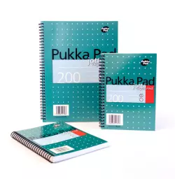 Pukka Pads Metallic Jotta Notepad Wirebound A5 5mm Squared 200 Perforated Pages Green (Pack 3) - JM021SQ