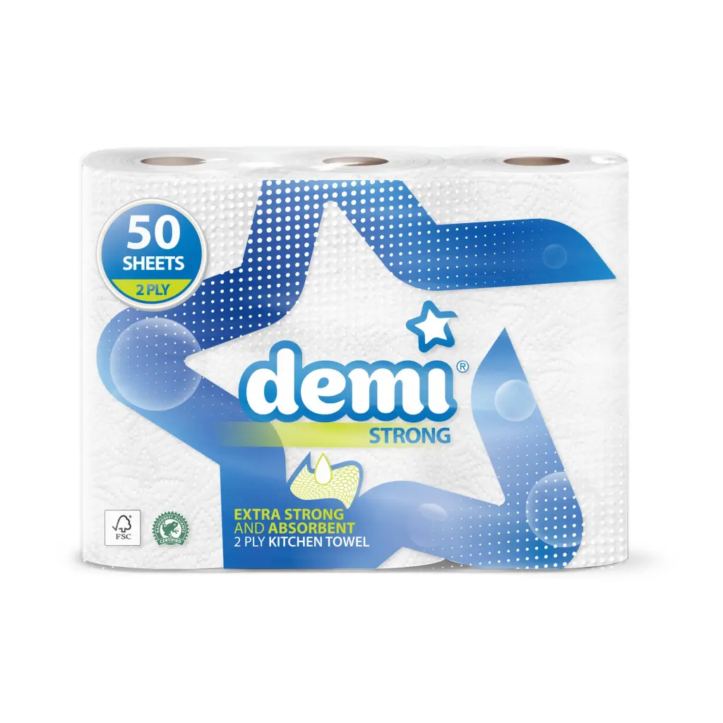Purely Smile Kitchen Towel 2 Ply Demi Strong 11.5m x 224mm White (Pack 3) - PS1501