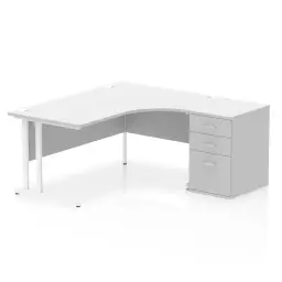 Dynamic Impulse W1600 x D1200 x H730mm Right Hand Crescent Desk Cantilever Leg With D600mm Desk High Pedestal White Finish White Frame - I004158