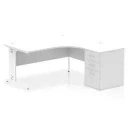 Dynamic Impulse W1600 x D1200 x H730mm Right Hand Crescent Desk Cable Managed Leg With D600mm Desk High Pedestal White Finish White Frame - I004156