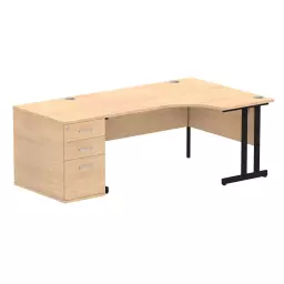 Dynamic Impulse W1600 x D1200 x H730mm Right Hand Crescent Desk Cantilever Leg With D800mm Desk High Pedestal Maple Finish Black Frame - I004430