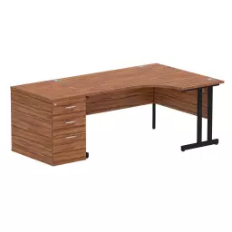 Dynamic Impulse W1600 x D1200 x H730mm Right Hand Crescent Desk Cantilever Leg With D800mm Desk High Pedestal Walnut Finish Black Frame - I004433