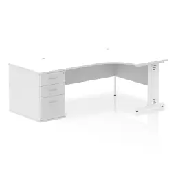 Dynamic Impulse W1600 x D1200 x H730mm Right Hand Crescent Desk Cable Managed Leg With D800mm Desk High Pedestal White Finish White Frame - I004157