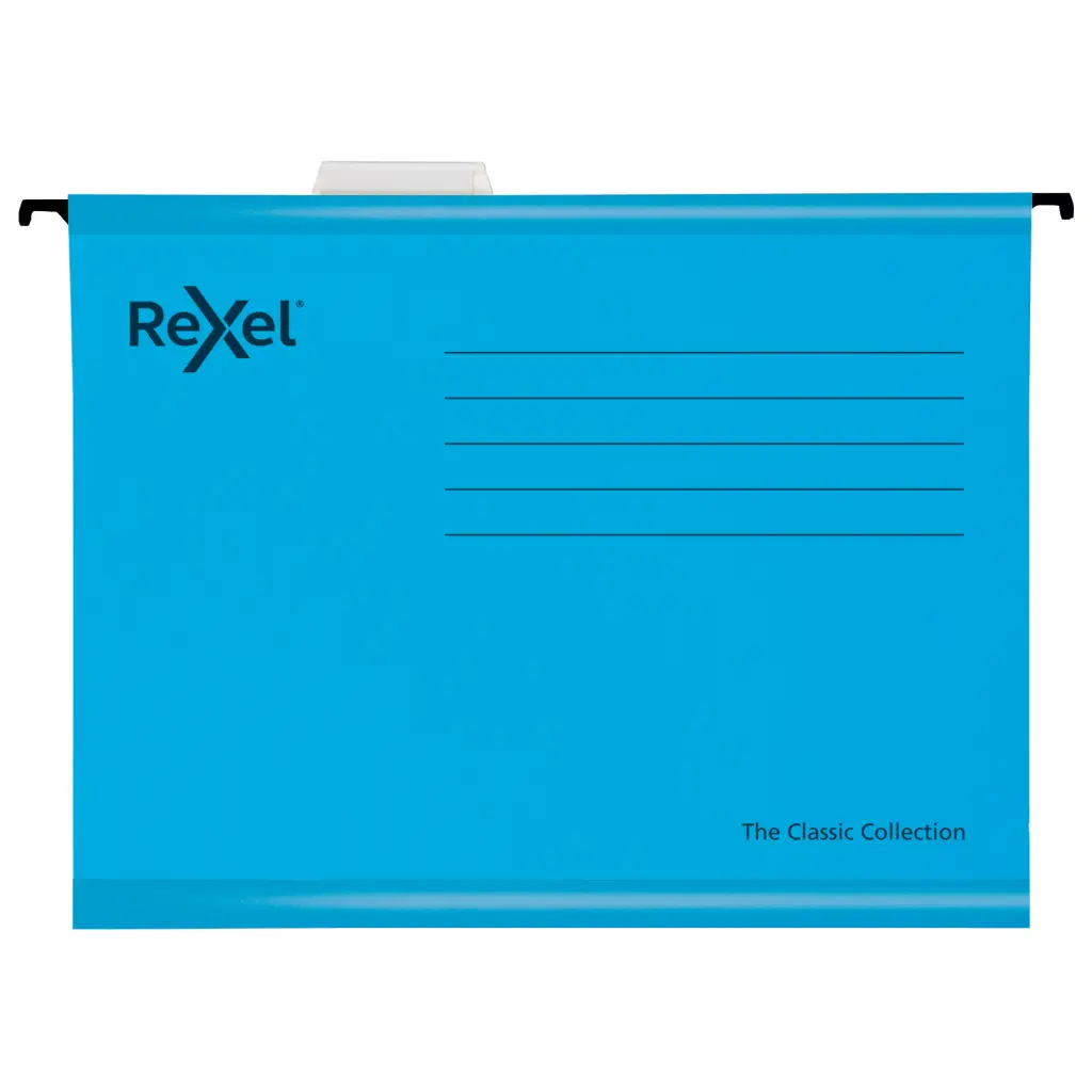 Rexel Classic Foolscap Reinforced Suspension Files V base 15mm Blue PK25 - 2115590