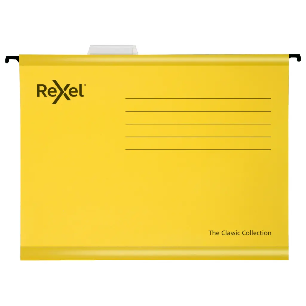 Rexel Classic Foolscap Reinforced Suspension Files V base 15mm Yellow PK25 - 2115593