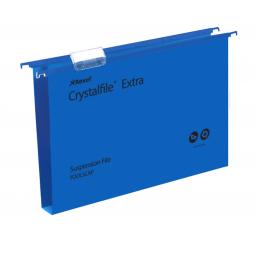 Rexel Crystalfile Extra Foolscap Polypropylene Suspension File 30mm Blue Pack of 25
