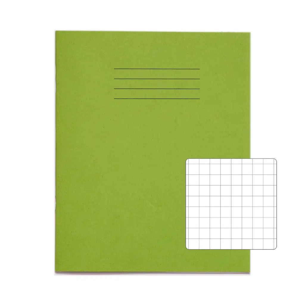 RHINO 8 x 6.5 Exercise Book 32 Page 10mm Squared Light Green (Pack 100) - VEX142-217-6