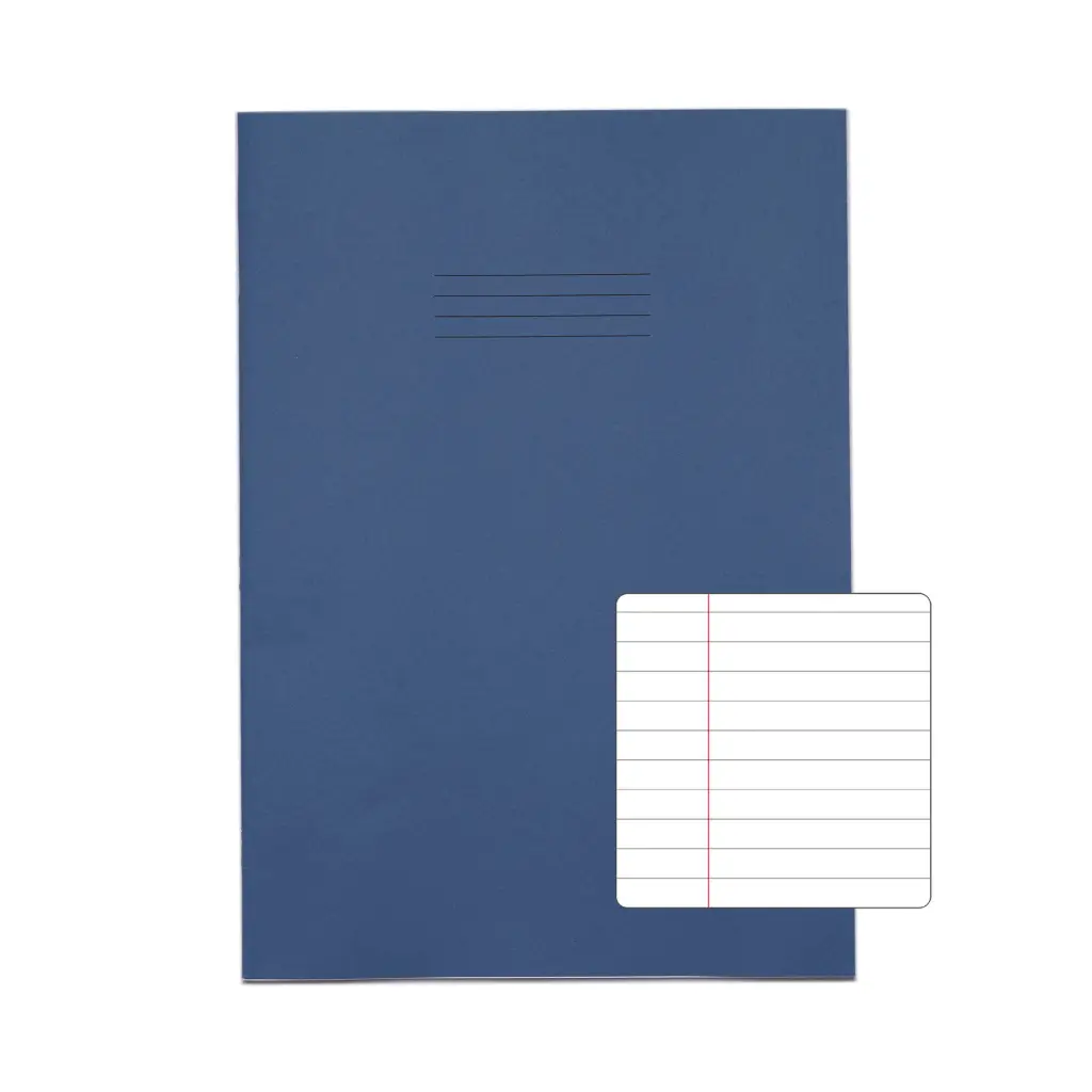 RHINO A4+ (13 x 9 inch) Oversized Exercise Book 48 Page 8mm Ruled Feint With Margin Dark Blue (Pack 50) - VDU048-277-0