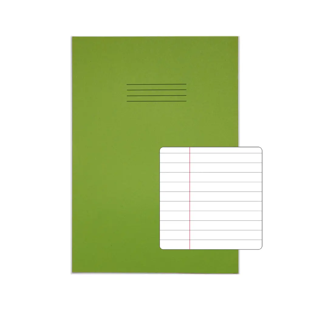 RHINO A4+ (13 x 9 inch) Oversized Exercise Book 48 Page 8mm Ruled Feint With Margin Light Green (Pack 50) - VDU048-238-4
