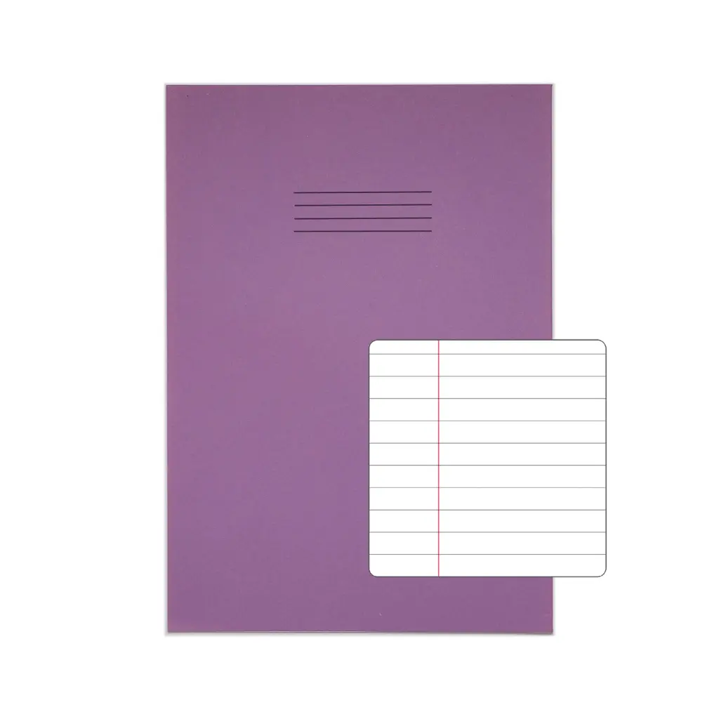 RHINO A4+ (13 x 9 inch) Oversized Exercise Book 48 Page 8mm Ruled Feint With Margin Purple (Pack 50) - VDU048-214-2