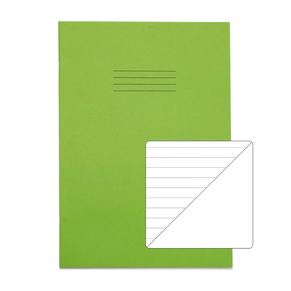 Rhino A4 Exercise Book 80 Page Ruled / Blank F8/B Light Green (Pack 50) - VEX668-755-6