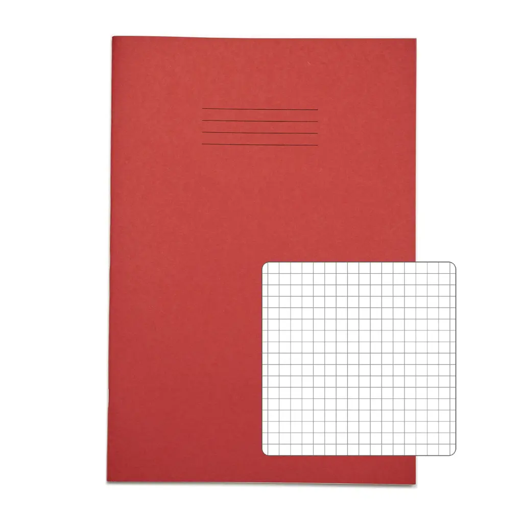 Rhino A4 Exercise Book 80 Page Squared S5 Red (Pack 50) - VEX668-2215-8
