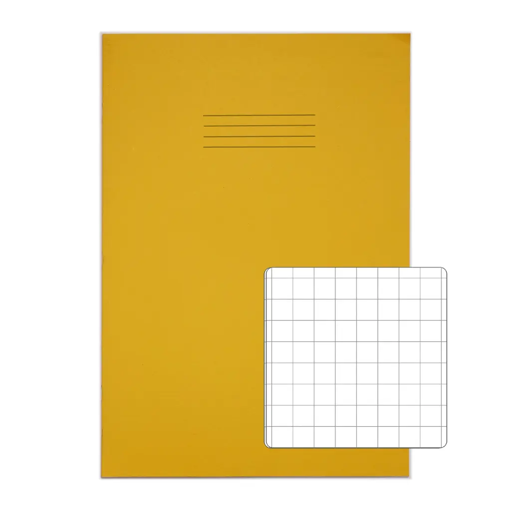 RHINO A4+ (13 x 9 inch) Oversized Exercise Book 80 Page 10mm Squared Yellow (Pack 50) - VDU080-330-2
