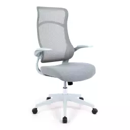 Nautilus Designs Romsey Designer High Back Mesh Executive Task Office Chair Grey With Fabric Seat Folding Arms White Frame & Base - BCM/H476/GY