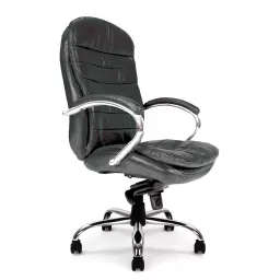 Nautilus Designs Santiago High Back Italian Leather Faced Synchronous Executive Chair With Integrated Headrest & Fixed Arms Black - DPA618KTAG/LBK