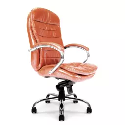 Nautilus Designs Santiago High Back Italian Leather Faced Synchronous Executive Chair With Integrated Headrest & Fixed Arms Tan - DPA618KTAG/TN