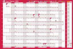 Sasco 2025 EU Year Wall Planner 915W x 610mmH With Wet Wipe Pen & Sticker Pack Board Mounted - 2410246