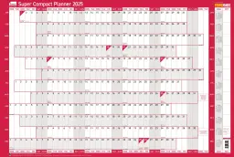 Sasco 2025 Super Compact Year Wall Planner 400W x 285Hmm With Wet Wipe Pen & Sticker Pack Unmounted - 2410241