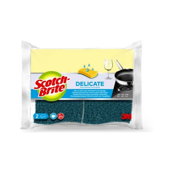 Scotch-Brite Delicate Non-Scratch Cellulose Scrub Sponge Yellow And Green (Pack 2) - 7100241651
