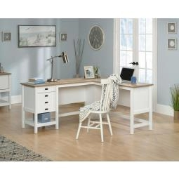 Shaker Style Home Office L-Shaped Desk White with Oak Desktop 5428225