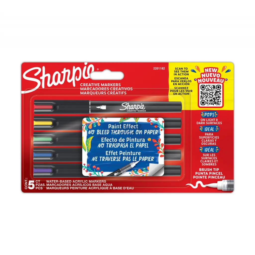 Sharpie Creative Marker Acrylic Paint Markers  Water-Based Bullet Tip Assorted Colours (Pack 5) - 2201069